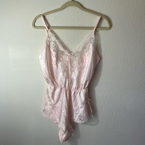 Vintage pastel Pink Lace teddy romper size M